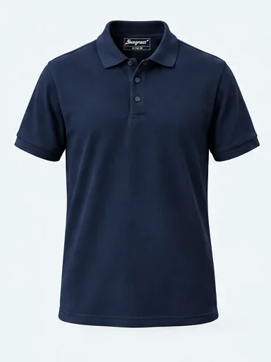 Pure Cotton Pique Polo in Navy, front studio garment view