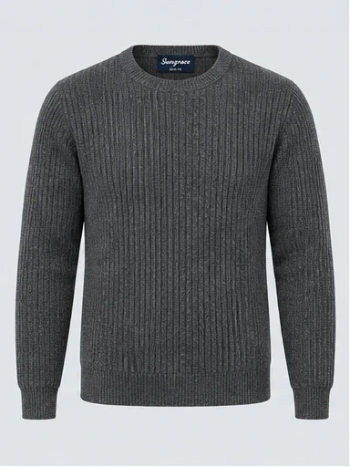 Fine-Rib Office Sweater in Dark Grey, front studio garment view