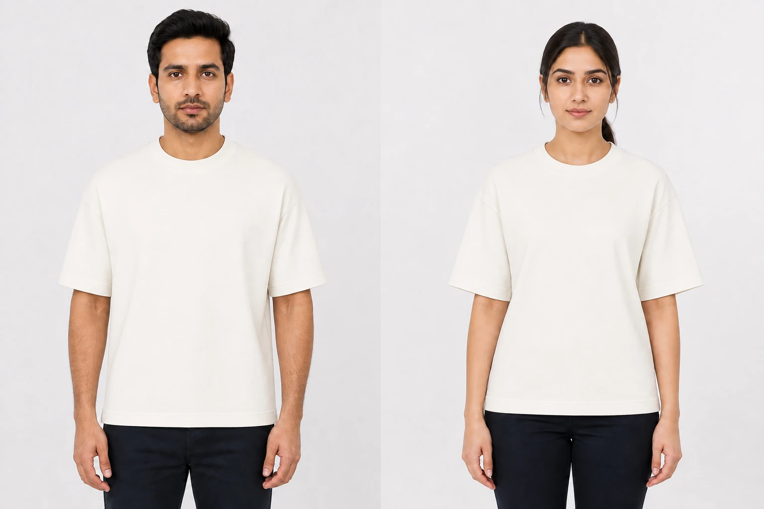 Premium Heavyweight Tee in Off White, front view on the male model