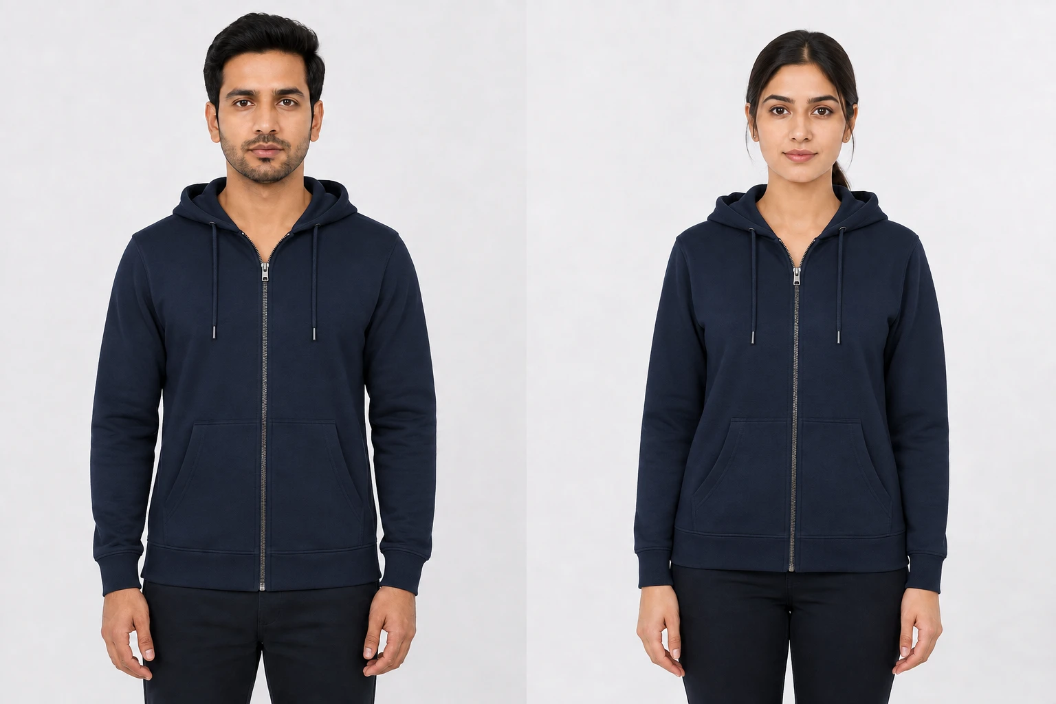 Zipper Hoodie Jacket in Navy, front view on the male model